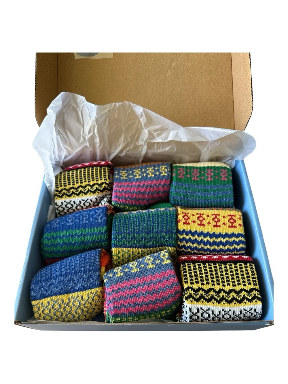 TeeHee Winter Holiday 9-Pack Gift Box Cozy Nordic Fair Isle Boot Socks Size 4-10